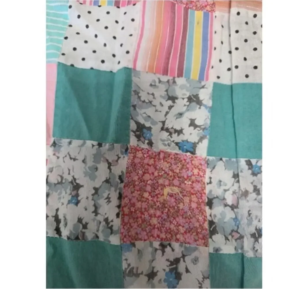 VTG Handmade Colorful Scrappy Memory Lap Blanket Crib Tied Quilt Granny Cottage